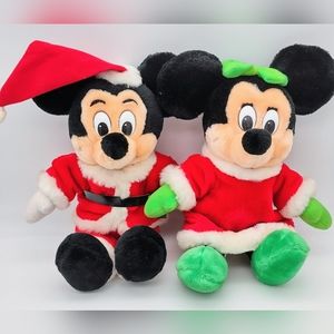 Vintage Disneyland Christmas Mickey & Minnie Santa Plush Dolls
